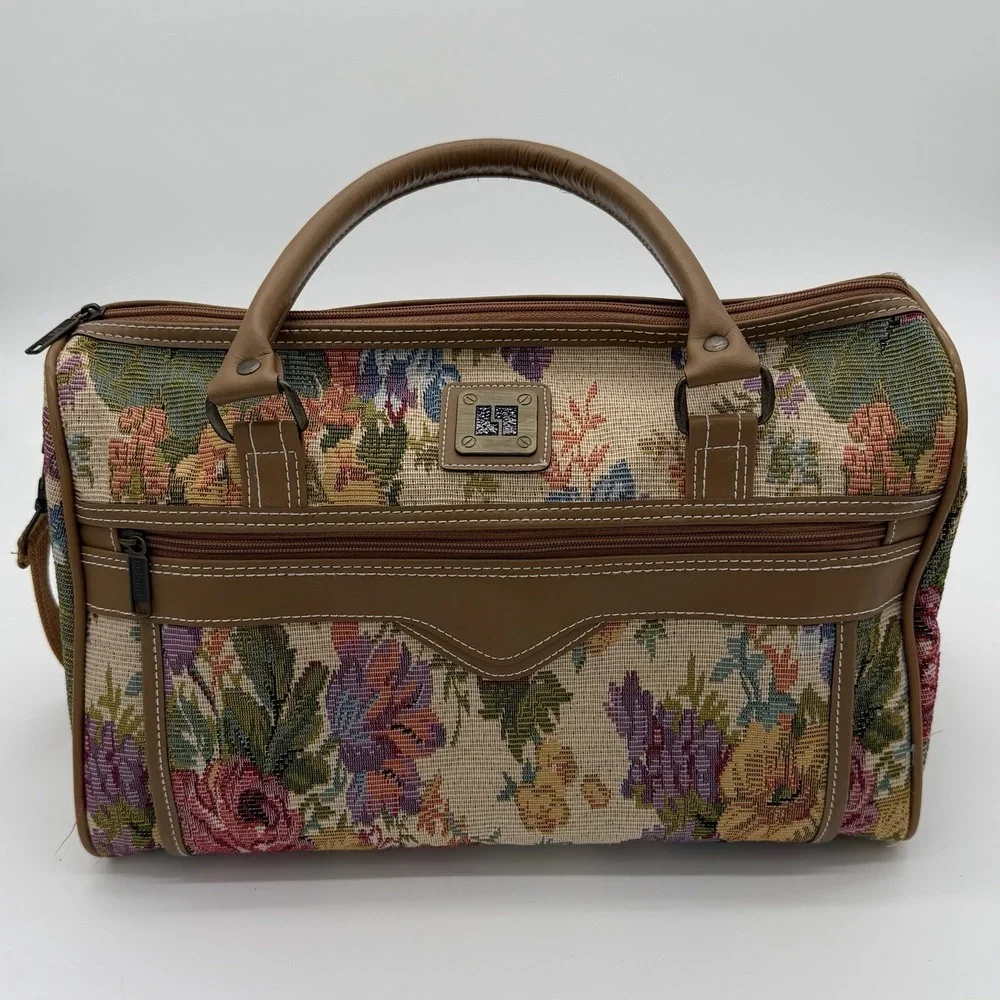 Leisure Multicolor Floral Satchel Top Handle Bag Zip Closure Adjustable Strap